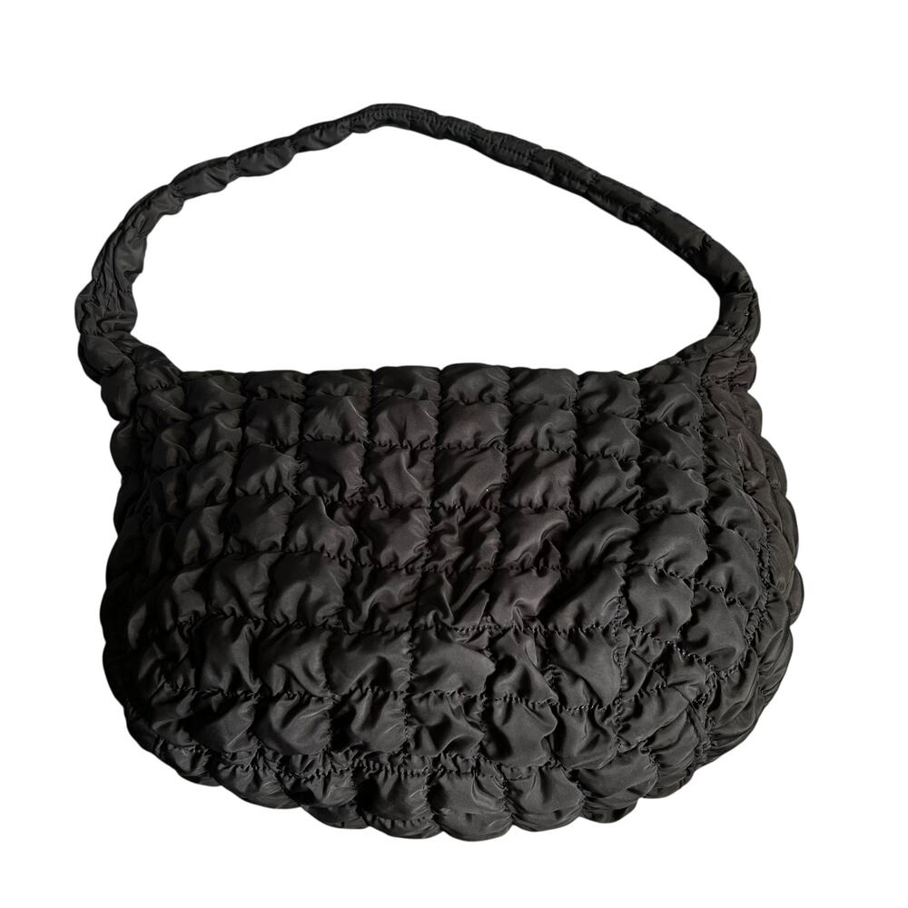 Black Quilted Puffer Shoulder Crossbody Hobo Bag